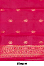 Ink blue checked kathan silk saree with contrast zari border and blouse