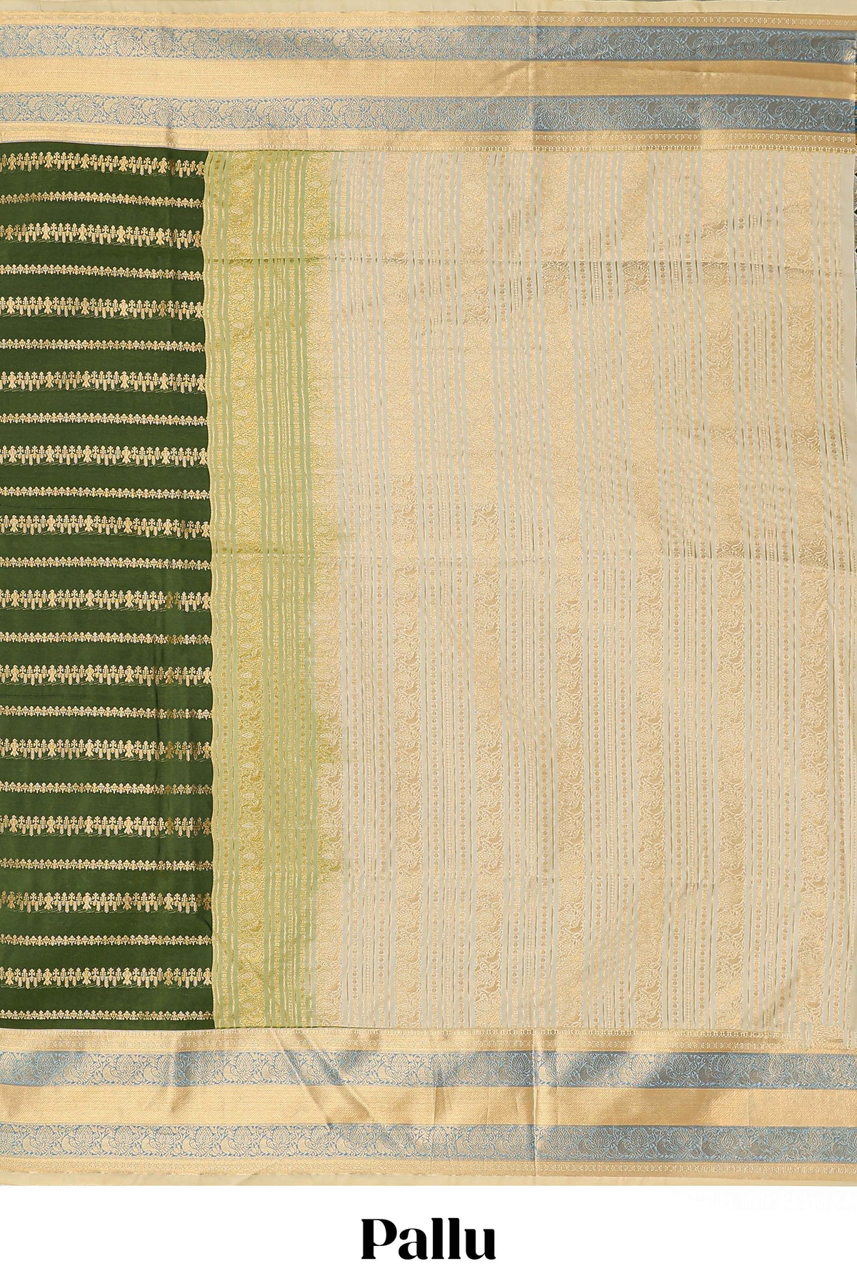 Drak green unique striped kathan silk saree with contrast border and blouse
