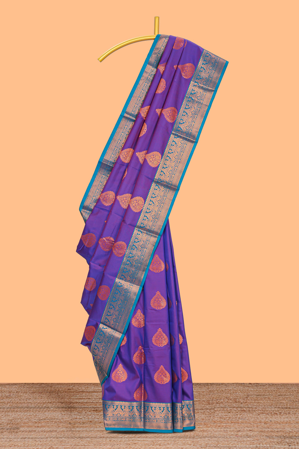 Purple butta designed  kathan silk saree with contrast border and blouse