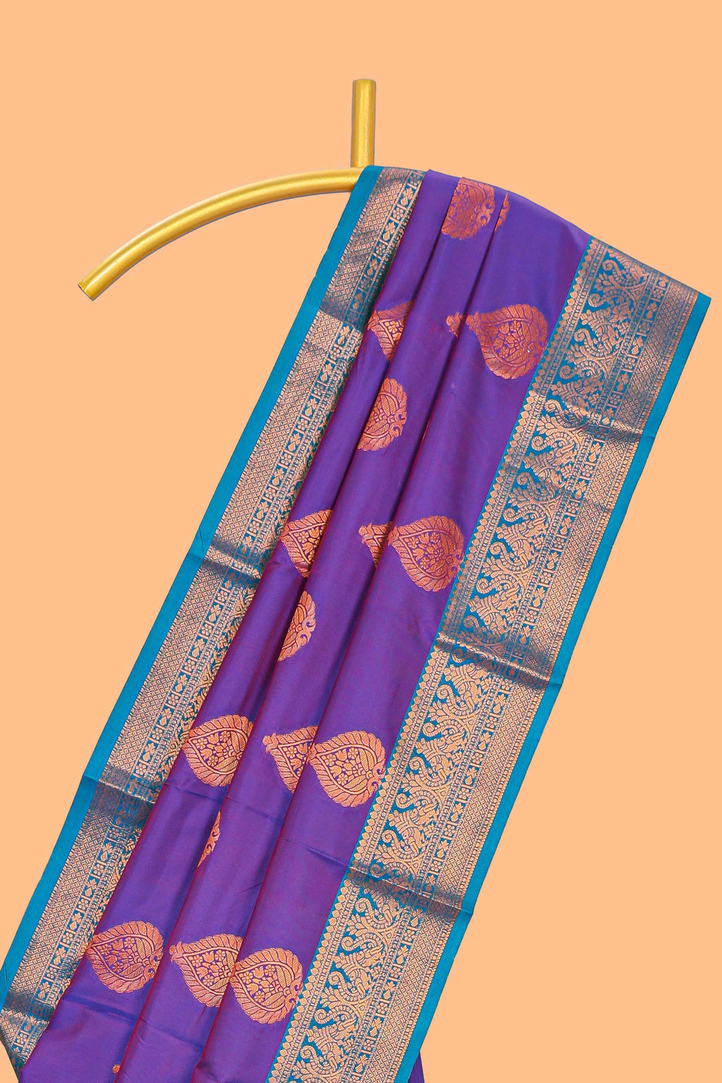 Purple butta designed  kathan silk saree with contrast border and blouse