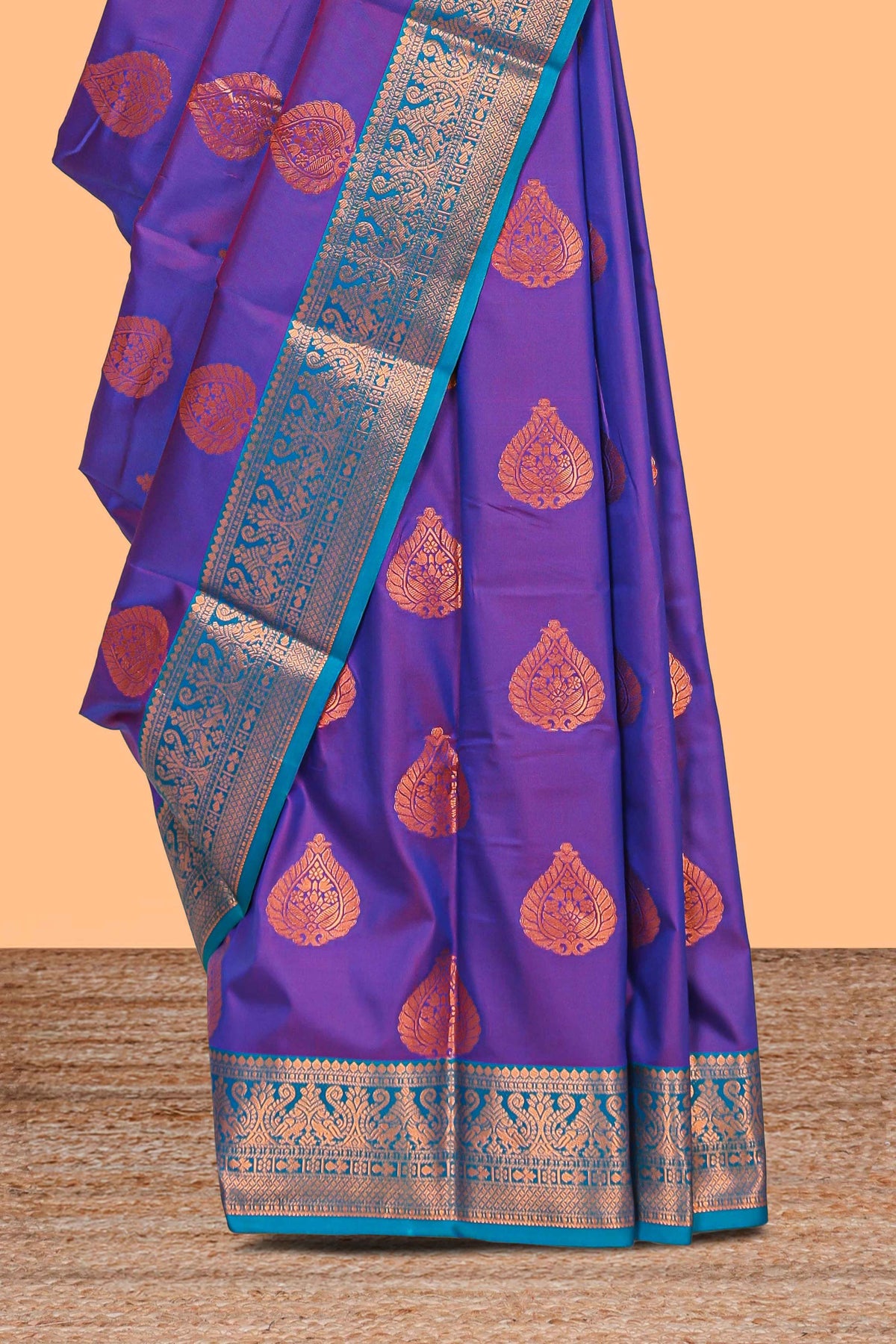 Purple butta designed  kathan silk saree with contrast border and blouse