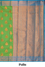 Green butta designed  kathan silk saree with contrast border and blouse