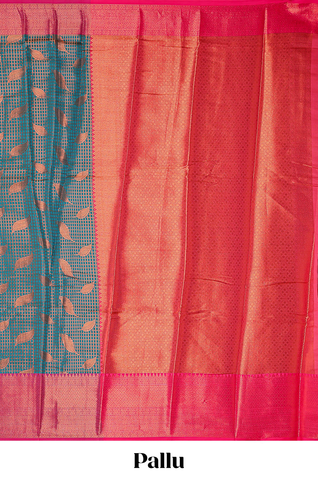 Turquoise blue checked with leaf motifs  kathan silk saree with contrast border and blouse
