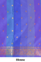 Multicolor checked floral motifs design kathan silk saree with contrast blue border and zari motis blouse