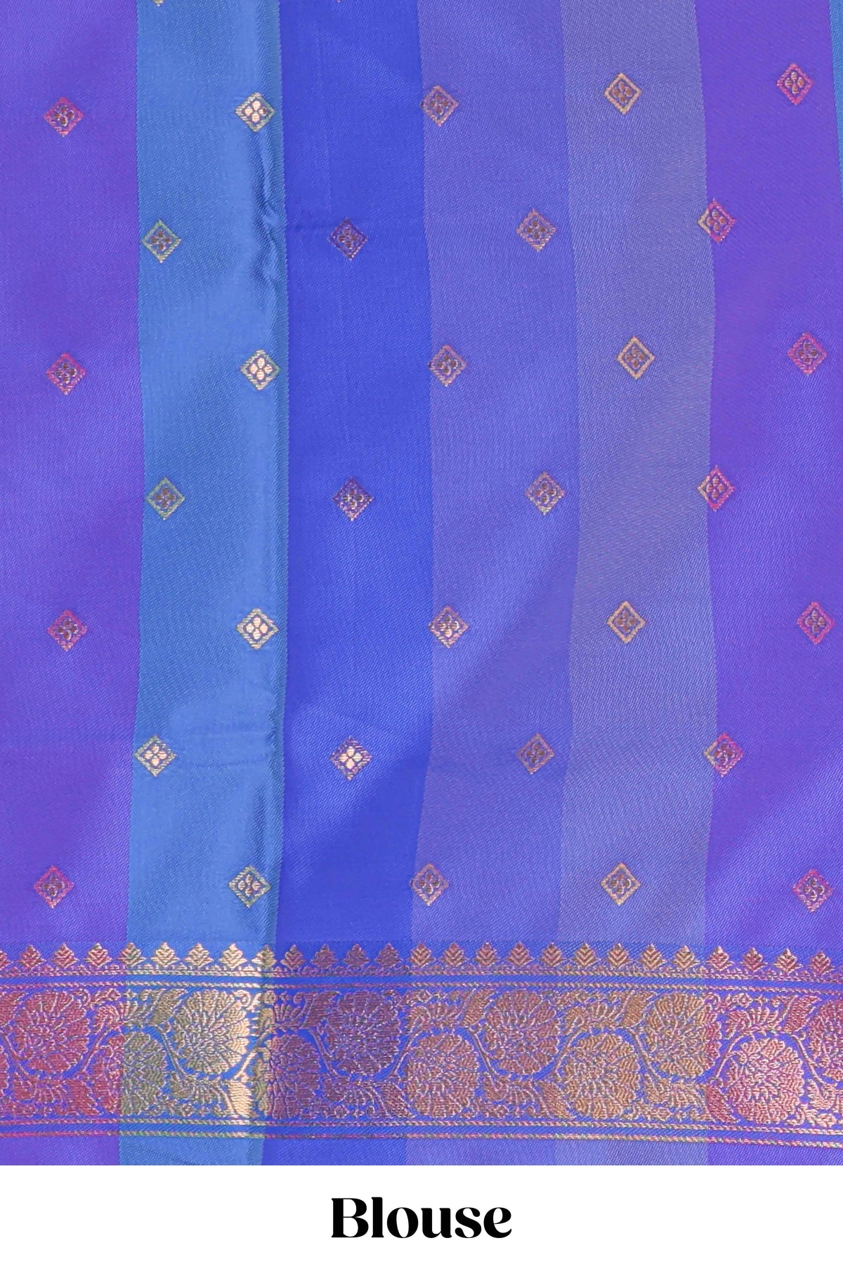 Multicolor checked floral motifs design kathan silk saree with contrast blue border and zari motis blouse