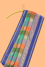 Multicolor checked floral motifs design kathan silk saree with contrast royal blue border and zari motis blouse