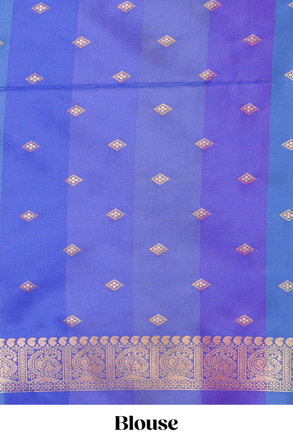 Multicolor checked floral motifs design kathan silk saree with contrast royal blue border and zari motis blouse