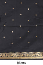 Multicolor checked floral motifs design kathan silk saree with contrast temple border and zari motis blouse