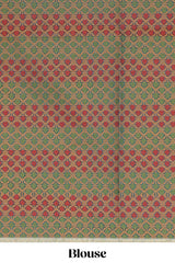 Midnight green plain kota cotton saree with contrast border and geometic floral design blouse