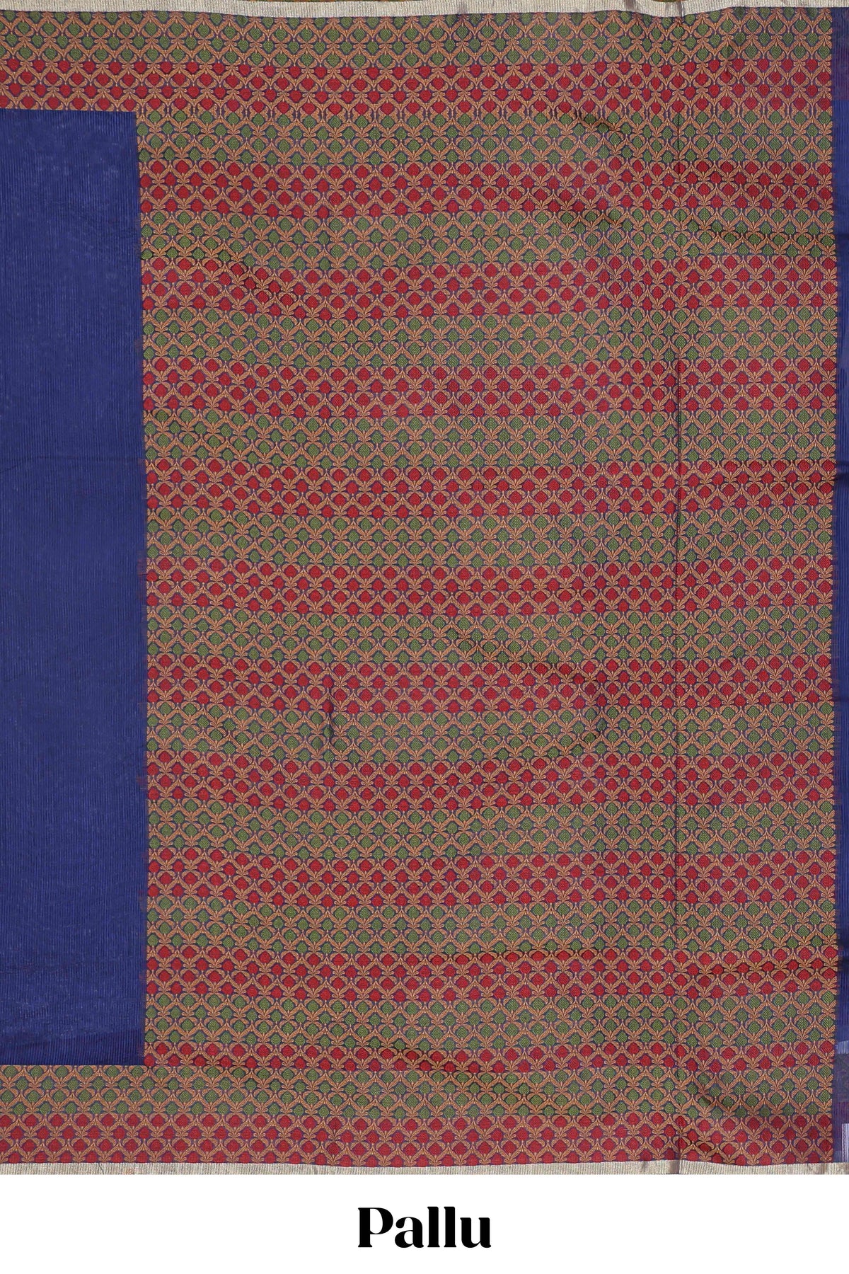 Blue plain kota cotton saree with contrast border and geometic floral design blouse