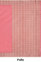 Pink checked kota cotton saree with contrast border and floral design blouse