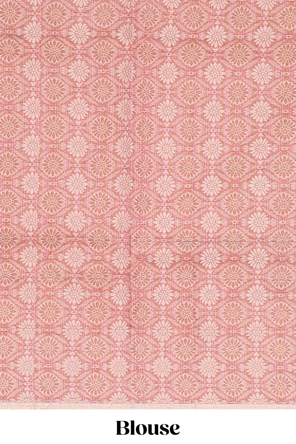 Pink checked kota cotton saree with contrast border and floral design blouse