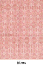 Pink checked kota cotton saree with contrast border and floral design blouse