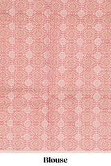Pink checked kota cotton saree with contrast border and floral design blouse