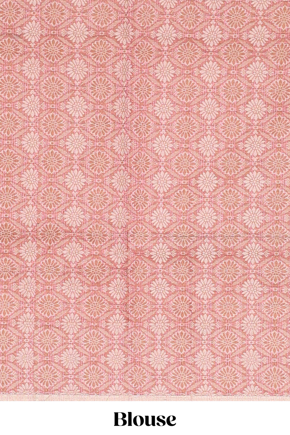 Pink checked kota cotton saree with contrast border and floral design blouse