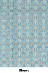 Blue checked kota cotton saree with contrast border and floral design blouse