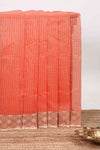 Orange checked kota cotton saree with contrast border and floral design blouse