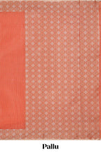 Orange checked kota cotton saree with contrast border and floral design blouse