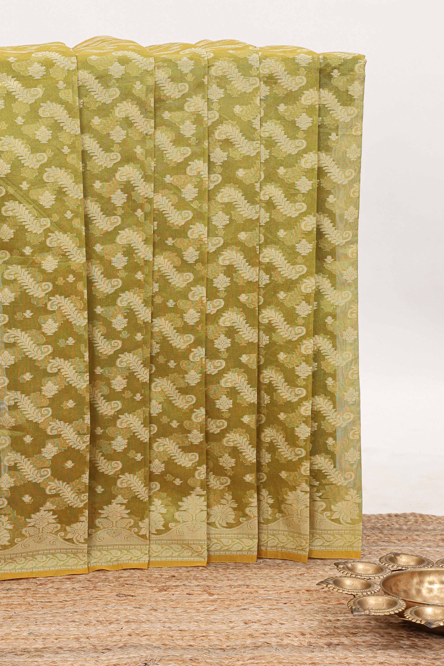 Green leaf design kota cotton saree with self border and matching blouse