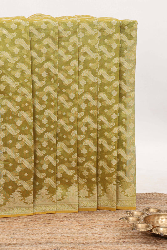 Green leaf design kota cotton saree with self border and matching blouse