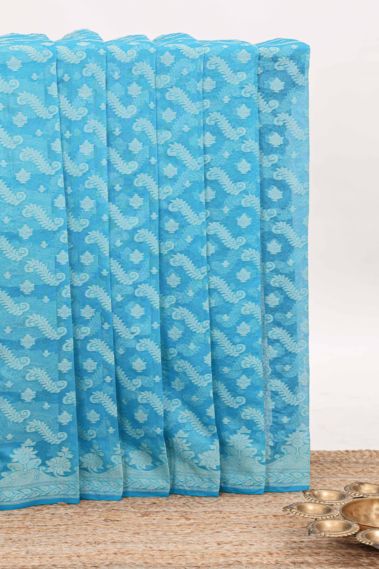 Blue leaf design kota cotton saree with self border and matching blouse