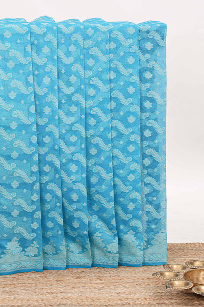Blue leaf design kota cotton saree with self border and matching blouse