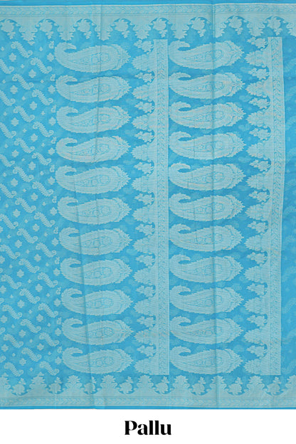 Blue leaf design kota cotton saree with self border and matching blouse