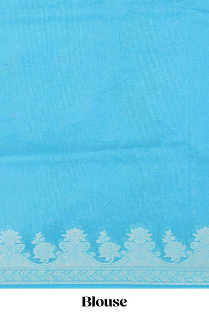 Blue leaf design kota cotton saree with self border and matching blouse