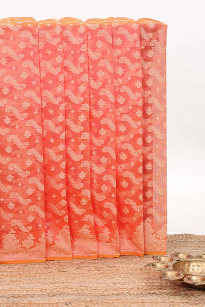 Orange leaf design kota cotton saree with self border and matching blouse