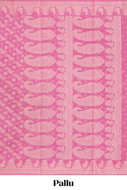 Pink leaf design kota cotton saree with self border and matching blouse