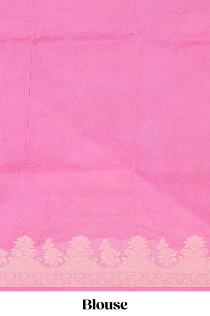 Pink leaf design kota cotton saree with self border and matching blouse