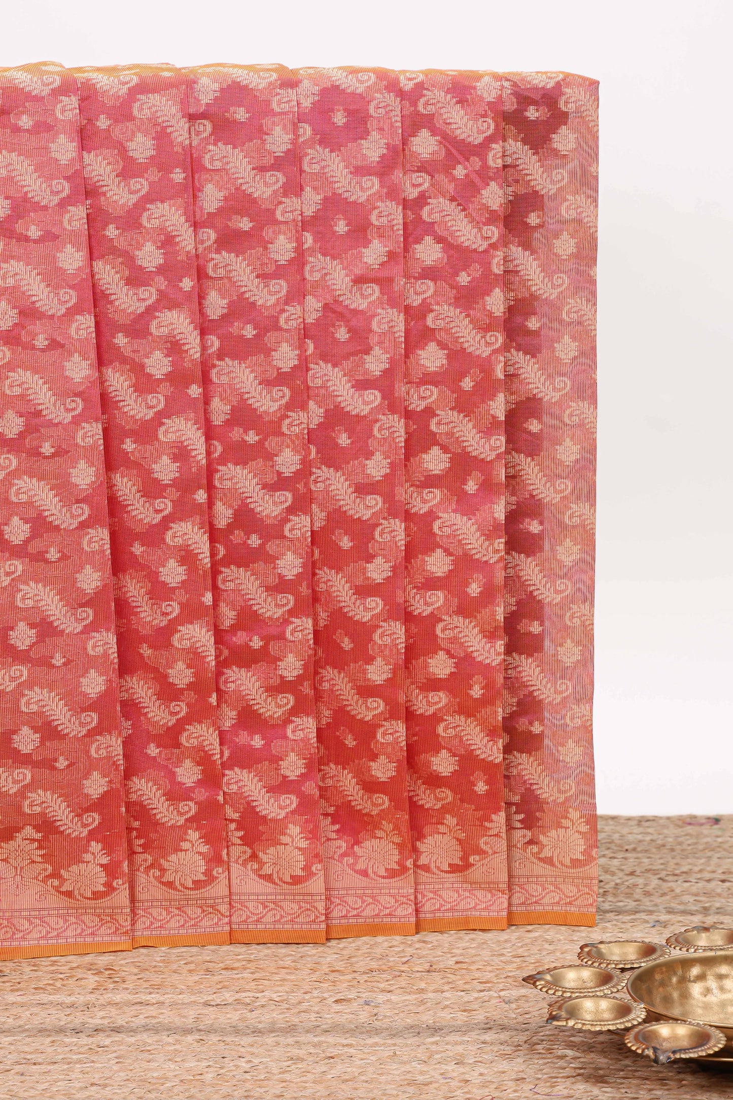 Red leaf design kota cotton saree with self border and matching blouse