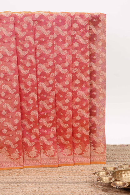 Red leaf design kota cotton saree with self border and matching blouse