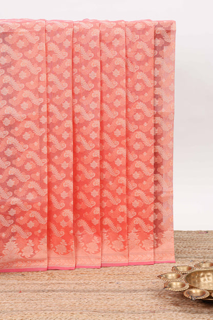 Peach leaf design kota cotton saree with self border and matching blouse