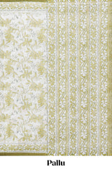Cream floral design kota cotton saree with self border and matching print blouse