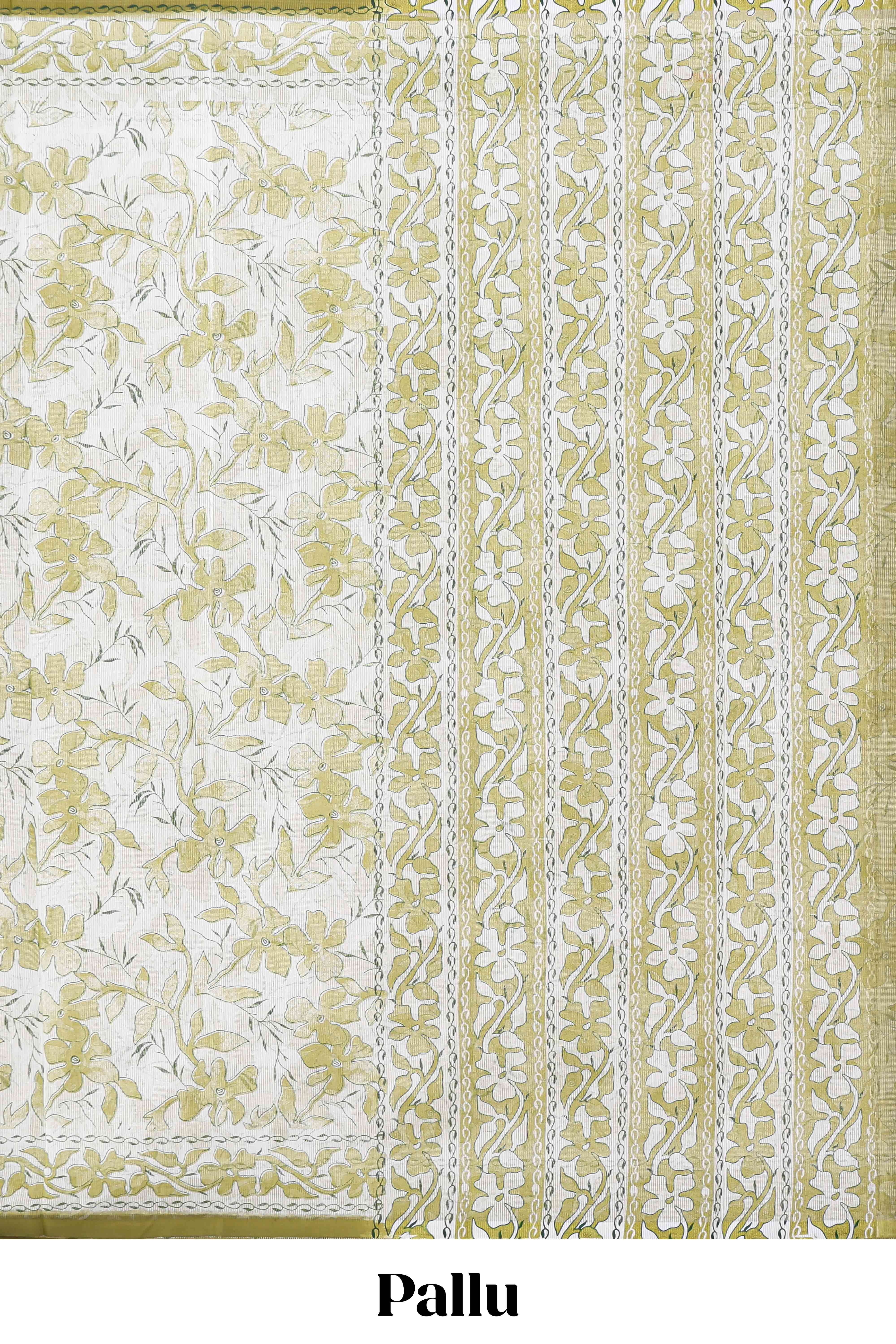 Cream floral design kota cotton saree with self border and matching print blouse