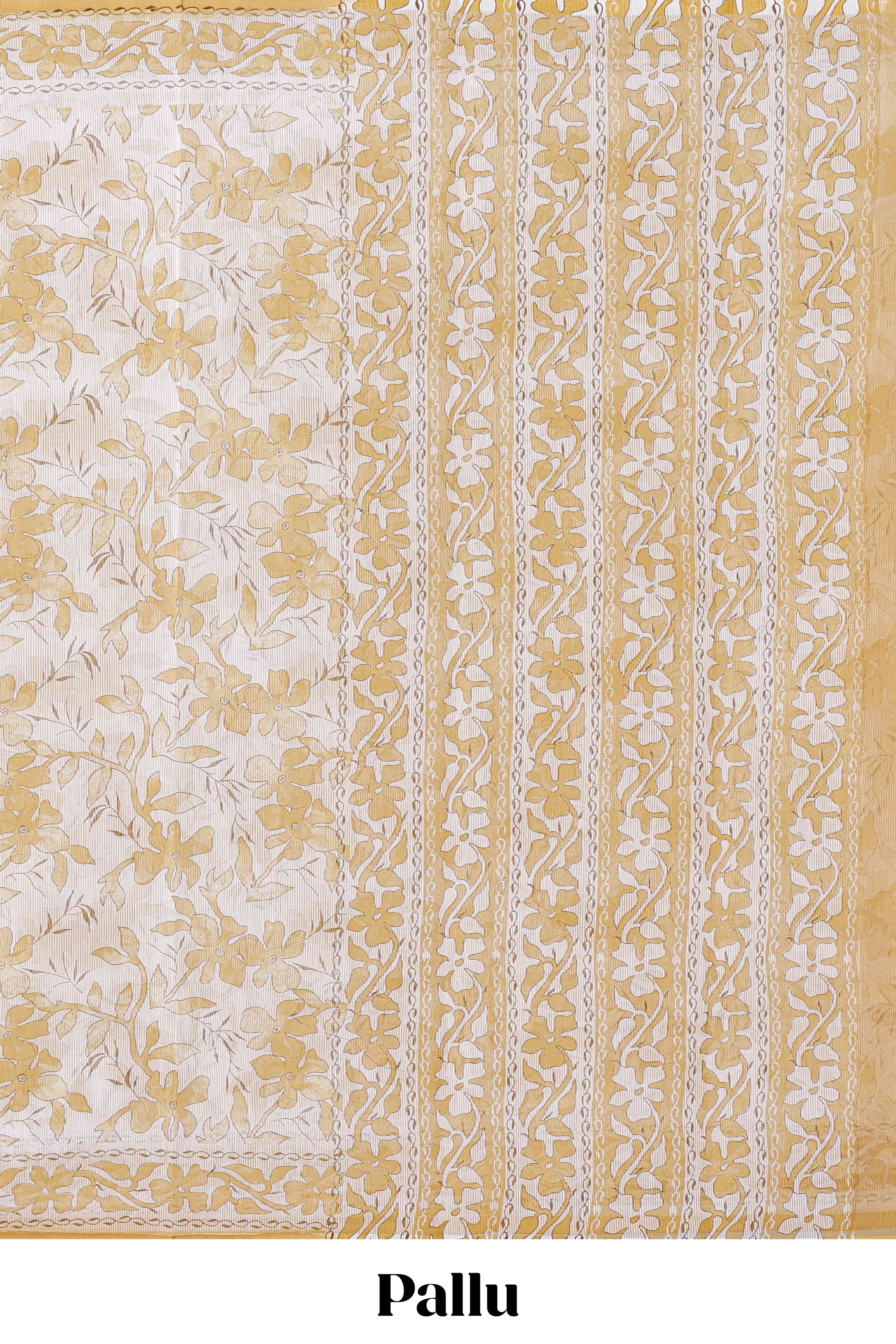Cream floral design kota cotton saree with self border and matching floral print blouse