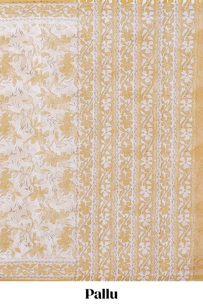 Cream floral design kota cotton saree with self border and matching floral print blouse
