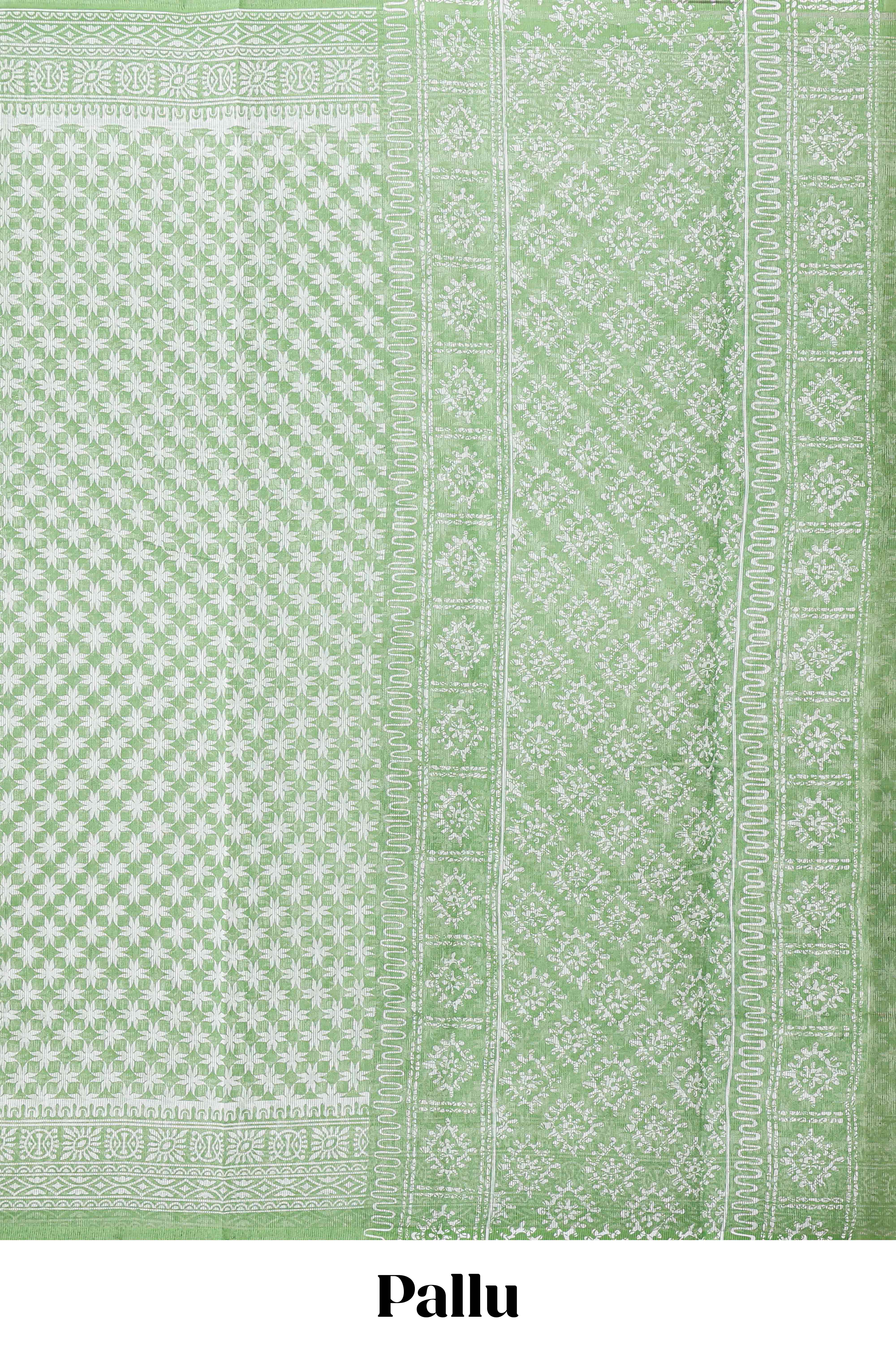 Green floral design kota cotton saree with self border and contrast floral print blouse