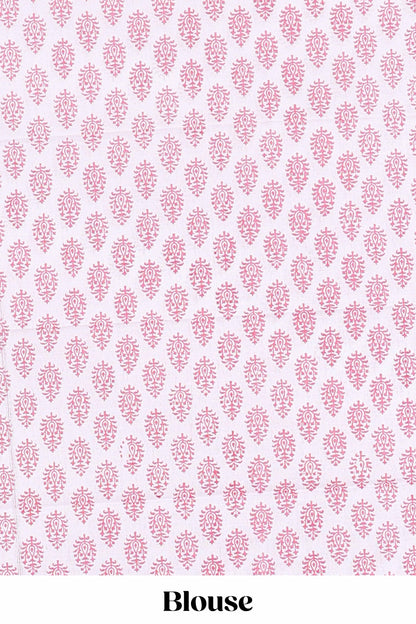 Pink floral design kota cotton saree with self border and contrast floral print blouse