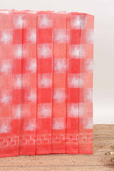 Pink checked design kota cotton saree with self border and contrast floral print blouse