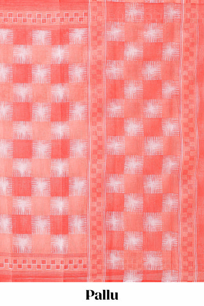 Pink checked design kota cotton saree with self border and contrast floral print blouse