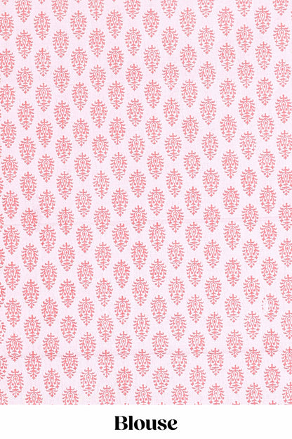 Pink checked design kota cotton saree with self border and contrast floral print blouse