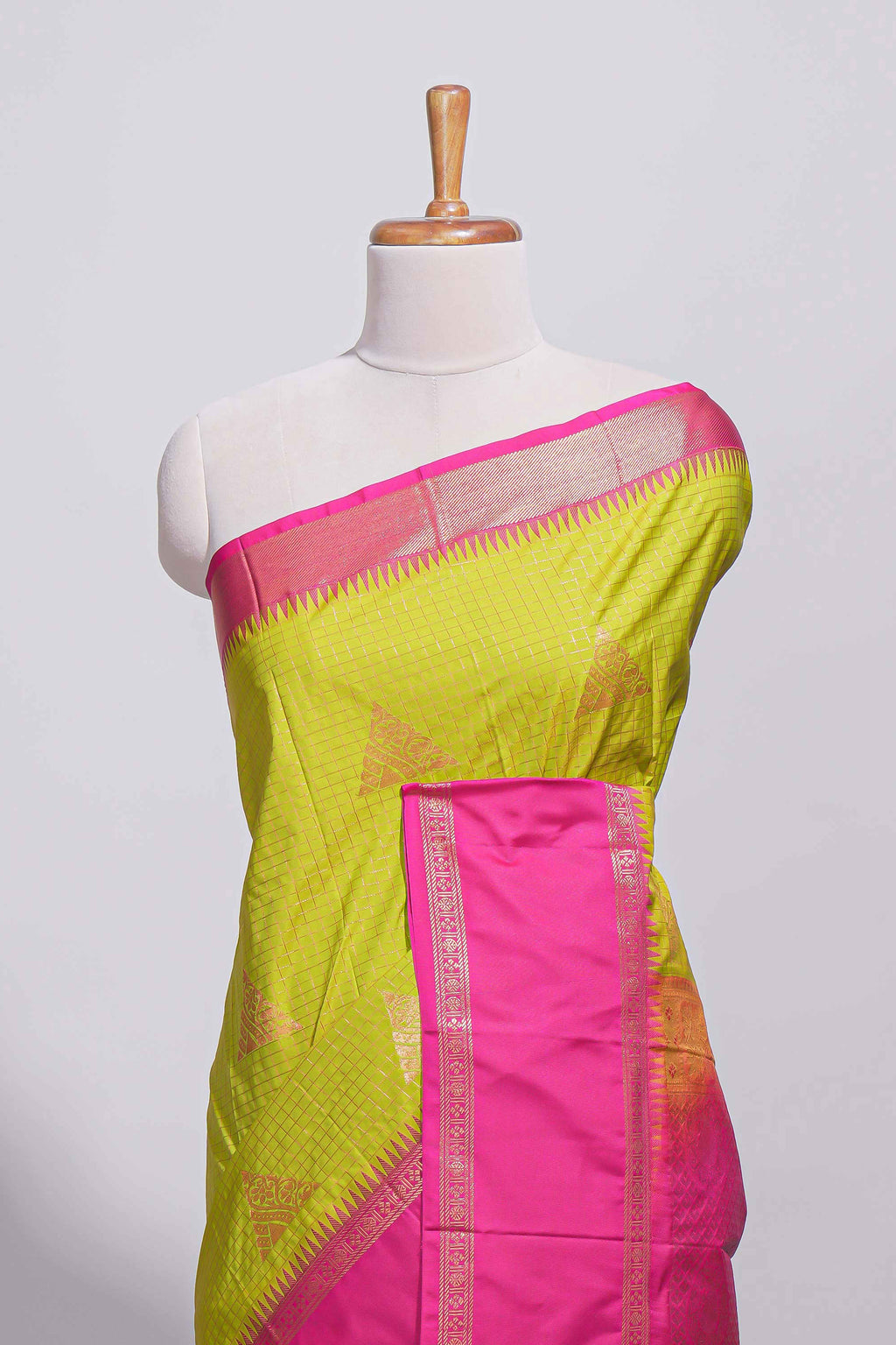 Lime Yellow color kotta cotton saree with copper zari floral buttas a rich zari border and woven zari pallu with matching blouse piece