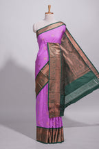 Purple colour kotta cotton saree with copper zari floral buttas a rich zari border and woven zari pallu with matching blouse piece