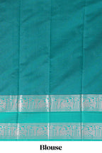 Navy Blue Kota Saree With Silver Zari Buttas, Zari Border, Woven Zari Pallu And Contrast Blouse Piece