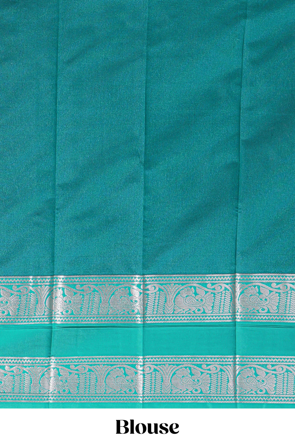 Navy Blue Kota Saree With Silver Zari Buttas, Zari Border, Woven Zari Pallu And Contrast Blouse Piece
