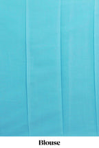Sky blue Kotta cotton saree with woven buttas contrasting purple Ikat-inspired border and a geometric woven pallu with matching blouse
