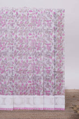 Off white floral design kota cotton saree with self border and matching motifs blouse