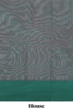 Pink checked floral design kota cotton saree with contrast border and striped blouse